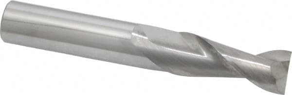SGS - 1/2", 1-1/4" LOC, 1/2" Shank Diam, 3-1/4" OAL, 2 Flute, Solid Carbide Square End Mill - Single End, Uncoated, Spiral Flute, 35° Helix, Centercutting, Right Hand Cut, Right Hand Flute, Series 47 - Americas Industrial Supply