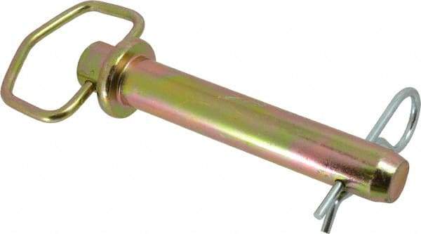 Made in USA - 1" Pin Diam, 5-3/4" Long, Zinc Plated Steel Pull Ring Hitch Pin - 4-3/4" Usable Length - Americas Industrial Supply