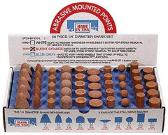 Made in USA - 100 Piece Aluminum Oxide Vitrified Mounted Stone Abrasive Point Set - Includes Shapes A4, A12, A14, A21, A32, A37, A39, A40, W206 & W218 - Americas Industrial Supply