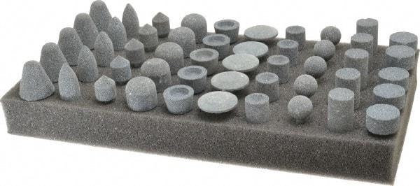 Made in USA - 50 Piece Aluminum Oxide Vitrified Mounted Stone Abrasive Point Set - Includes Shapes A4, A12, A14, A21, A32, A37, A39, A40, W206 & W218 - Americas Industrial Supply