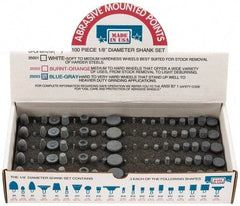 Made in USA - 100 Piece Aluminum Oxide Vitrified Mounted Stone Abrasive Point Set - Includes Shapes B42, B45, B52, B81, B91, B97, B102, B122, B136, W144, W146, W152, W160, W163, W167, W175, W176, W185, W200 & W215 - Americas Industrial Supply