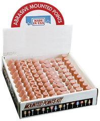 Made in USA - 100 Piece Aluminum Oxide Vitrified Mounted Stone Abrasive Point Set - Includes Shapes A4, A12, A14, A21, A32, A37, A39, A40, W206 & W218 - Americas Industrial Supply