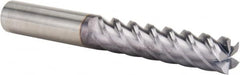 Niagara Cutter - 3/4", 3-1/4" LOC, 3/4" Shank Diam, 6" OAL, 5 Flute, Solid Carbide Square End Mill - Single End, TiAlN Finish, Spiral Flute, 45° Helix, Centercutting, Right Hand Cut, Right Hand Flute, Series S545 - Americas Industrial Supply