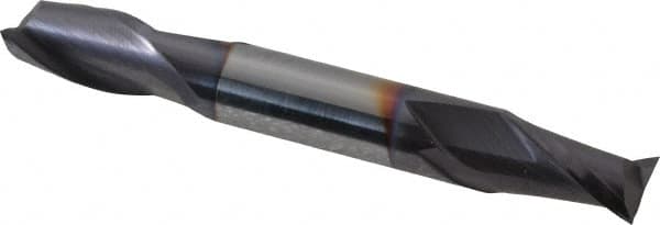 Niagara Cutter - 5/16", 1/2" LOC, 5/16" Shank Diam, 2-1/2" OAL, 2 Flute, Solid Carbide Square End Mill - Double End, TiAlN Finish, Spiral Flute, 30° Helix, Centercutting, Right Hand Cut, Right Hand Flute, Series CSD230 - Americas Industrial Supply