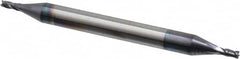 Niagara Cutter - 3/64", 3/32" LOC, 1/8" Shank Diam, 1-1/2" OAL, 4 Flute, Solid Carbide Square End Mill - Double End, TiAlN Finish, Spiral Flute, 30° Helix, Centercutting, Right Hand Cut, Right Hand Flute, Series CSD430 - Americas Industrial Supply