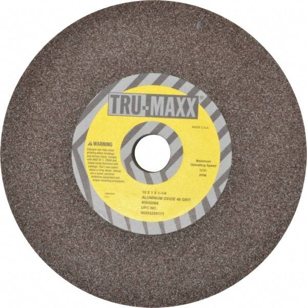 Tru-Maxx - 46 Grit Aluminum Oxide Bench & Pedestal Grinding Wheel - 10" Diam x 1-1/4" Hole x 1" Thick, 3250 Max RPM, P Hardness, Coarse Grade , Vitrified Bond - Americas Industrial Supply