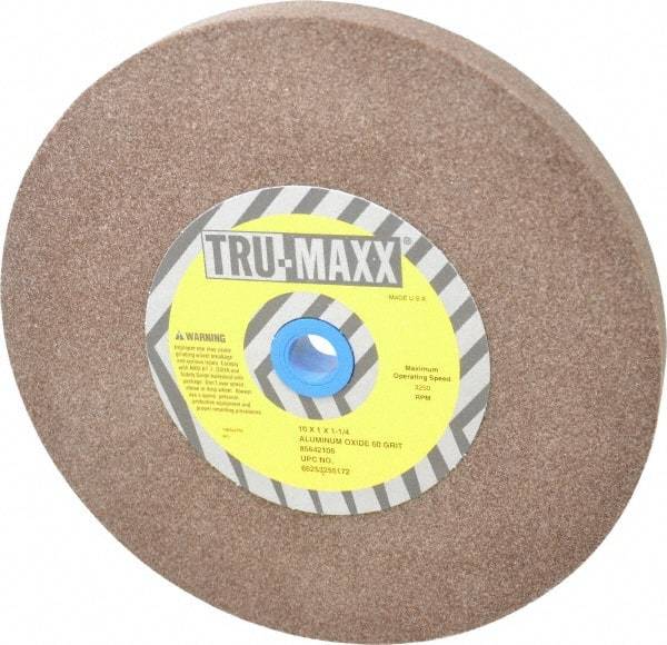 Tru-Maxx - 60 Grit Aluminum Oxide Bench & Pedestal Grinding Wheel - 10" Diam x 1-1/4" Hole x 1" Thick, 3250 Max RPM, P Hardness, Medium Grade , Vitrified Bond - Americas Industrial Supply