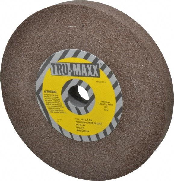 Tru-Maxx - 60 Grit Aluminum Oxide Bench & Pedestal Grinding Wheel - 10" Diam x 1-1/4" Hole x 1-1/4" Thick, 3250 Max RPM, P Hardness, Medium Grade , Vitrified Bond - Americas Industrial Supply