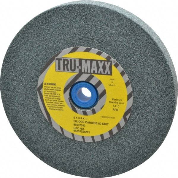 Tru-Maxx - 60 Grit Silicon Carbide Bench & Pedestal Grinding Wheel - 6" Diam x 1" Hole x 3/4" Thick, 5410 Max RPM, K Hardness, Medium Grade , Vitrified Bond - Americas Industrial Supply