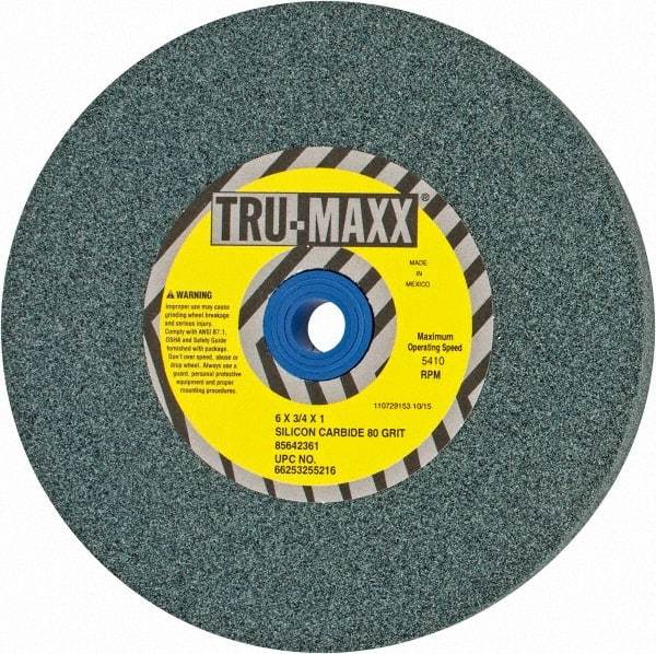 Tru-Maxx - 80 Grit Silicon Carbide Bench & Pedestal Grinding Wheel - 6" Diam x 1" Hole x 3/4" Thick, 5410 Max RPM, K Hardness, Medium Grade , Vitrified Bond - Americas Industrial Supply