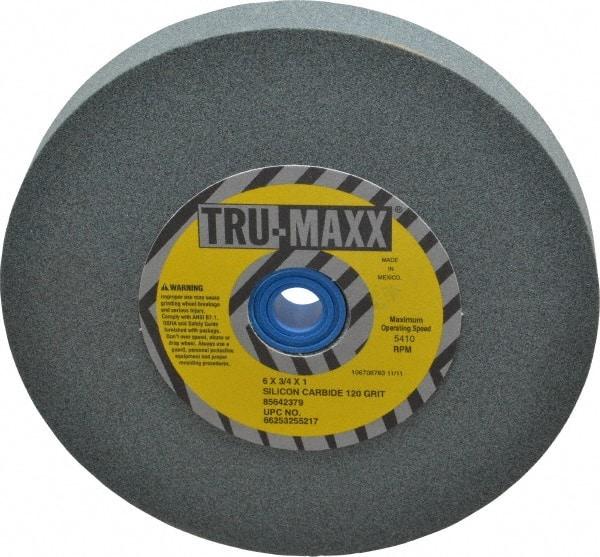 Tru-Maxx - 120 Grit Silicon Carbide Bench & Pedestal Grinding Wheel - 6" Diam x 1" Hole x 3/4" Thick, 5410 Max RPM, K Hardness, Fine Grade , Vitrified Bond - Americas Industrial Supply