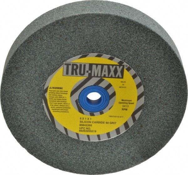 Tru-Maxx - 60 Grit Silicon Carbide Bench & Pedestal Grinding Wheel - 6" Diam x 1" Hole x 1" Thick, 5410 Max RPM, K Hardness, Medium Grade , Vitrified Bond - Americas Industrial Supply