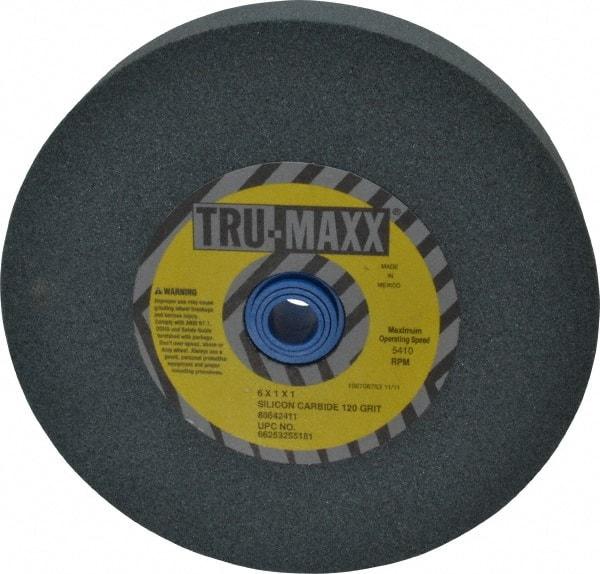 Tru-Maxx - 120 Grit Silicon Carbide Bench & Pedestal Grinding Wheel - 6" Diam x 1" Hole x 1" Thick, 5410 Max RPM, K Hardness, Fine Grade , Vitrified Bond - Americas Industrial Supply