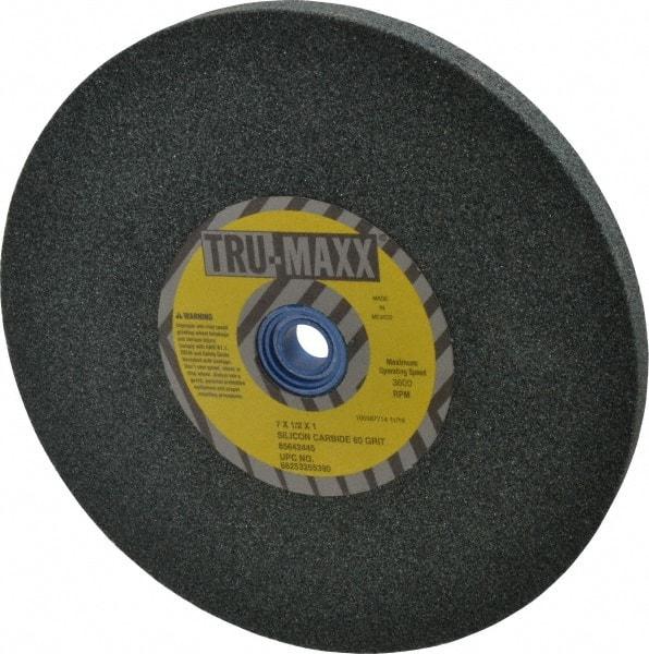 Tru-Maxx - 60 Grit Silicon Carbide Bench & Pedestal Grinding Wheel - 7" Diam x 1" Hole x 1/2" Thick, 3600 Max RPM, K Hardness, Medium Grade , Vitrified Bond - Americas Industrial Supply