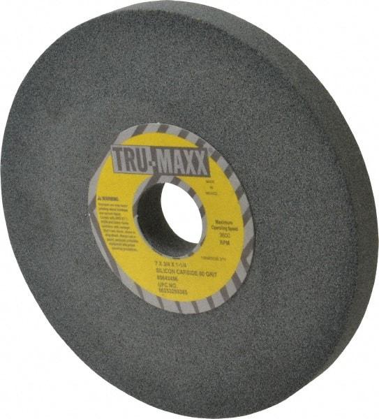 Tru-Maxx - 80 Grit Silicon Carbide Bench & Pedestal Grinding Wheel - 7" Diam x 1-1/4" Hole x 3/4" Thick, 3600 Max RPM, K Hardness, Medium Grade , Vitrified Bond - Americas Industrial Supply