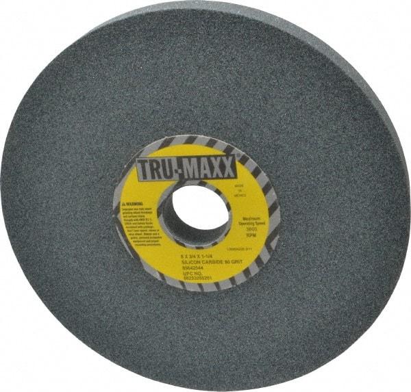 Tru-Maxx - 80 Grit Silicon Carbide Bench & Pedestal Grinding Wheel - 8" Diam x 1-1/4" Hole x 3/4" Thick, 3600 Max RPM, K Hardness, Medium Grade , Vitrified Bond - Americas Industrial Supply