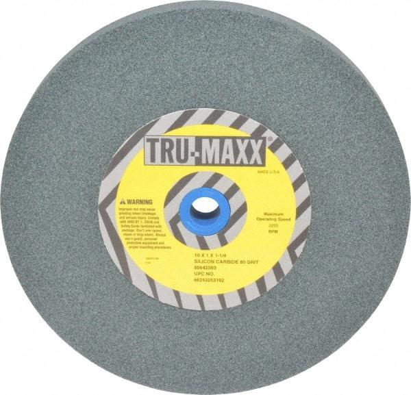 Tru-Maxx - 80 Grit Silicon Carbide Bench & Pedestal Grinding Wheel - 10" Diam x 1-1/4" Hole x 1" Thick, 3250 Max RPM, K Hardness, Medium Grade , Vitrified Bond - Americas Industrial Supply