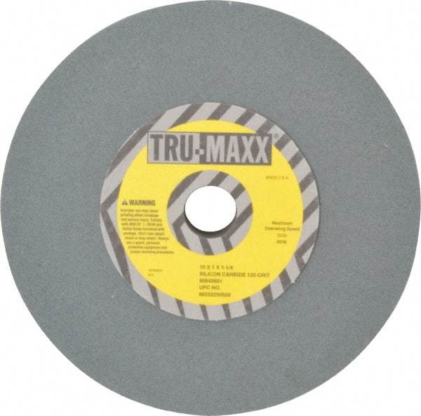 Tru-Maxx - 120 Grit Silicon Carbide Bench & Pedestal Grinding Wheel - 10" Diam x 1-1/4" Hole x 1" Thick, 3250 Max RPM, K Hardness, Fine Grade , Vitrified Bond - Americas Industrial Supply