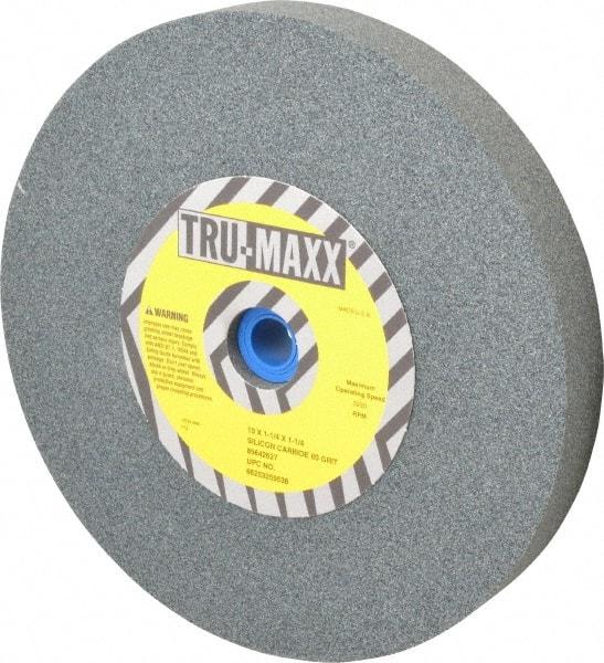 Tru-Maxx - 60 Grit Silicon Carbide Bench & Pedestal Grinding Wheel - 10" Diam x 1-1/4" Hole x 1-1/4" Thick, 3250 Max RPM, K Hardness, Medium Grade , Vitrified Bond - Americas Industrial Supply