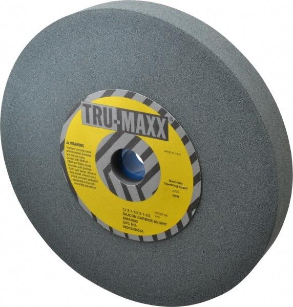 Tru-Maxx - 80 Grit Silicon Carbide Bench & Pedestal Grinding Wheel - 12" Diam x 1-1/2" Hole x 1-1/2" Thick, 2705 Max RPM, K Hardness, Medium Grade , Vitrified Bond - Americas Industrial Supply