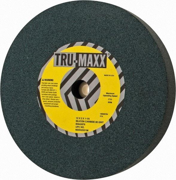 Tru-Maxx - 80 Grit Silicon Carbide Bench & Pedestal Grinding Wheel - 12" Diam x 1-1/4" Hole x 2" Thick, 2705 Max RPM, M Hardness, Medium Grade , Vitrified Bond - Americas Industrial Supply