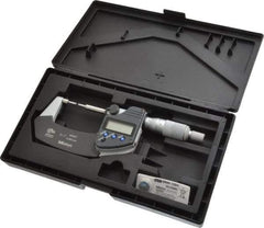 Mitutoyo - 1 Inch, 1.2598 Inch Throat Depth, Electronic Spline Micrometer - Accurate Up to 0.0001 Inch, 1/4 Inch Spindle Diameter, 0.18mm Head Diameter, Ratchet Stop Thimble, Data Output - Americas Industrial Supply