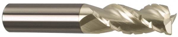 Accupro - 1/2" Diam, 1-1/4" LOC, 3 Flute Solid Carbide Roughing & Finishing Square End Mill - ZrN Finish, 6" OAL, 1/2" Shank Diam, Straight Shank, 37° Helix, Centercutting - Americas Industrial Supply