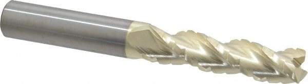 Accupro - 1/2" Diam, 2" LOC, 3 Flute Solid Carbide Roughing & Finishing Square End Mill - ZrN Finish, 4" OAL, 1/2" Shank Diam, Straight Shank, 37° Helix, Centercutting, Extra Long Length - Americas Industrial Supply