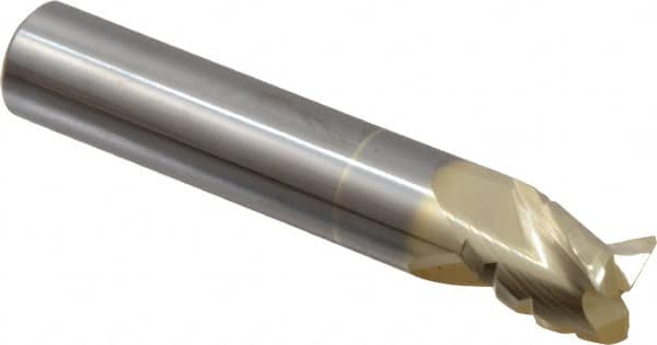 Accupro - 5/8" Diam, 3/4" LOC, 3 Flute Solid Carbide Roughing & Finishing Square End Mill - ZrN Finish, 3-1/2" OAL, 5/8" Shank Diam, Straight Shank, 37° Helix, Centercutting, Stub Length - Americas Industrial Supply