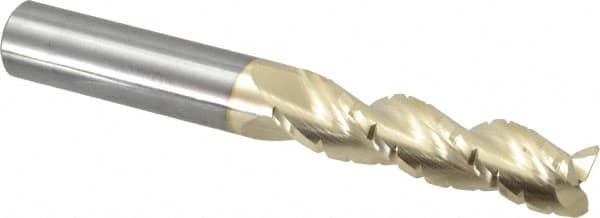 Accupro - 5/8" Diam, 2-1/2" LOC, 3 Flute Solid Carbide Roughing & Finishing Square End Mill - ZrN Finish, 5" OAL, 5/8" Shank Diam, Straight Shank, 37° Helix, Centercutting, Extra Long Length - Americas Industrial Supply