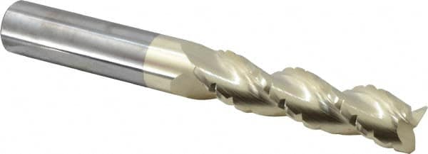 Accupro - 3/4" Diam, 3" LOC, 3 Flute Solid Carbide Roughing & Finishing Square End Mill - ZrN Finish, 6" OAL, 3/4" Shank Diam, Straight Shank, 37° Helix, Centercutting, Extra Long Length - Americas Industrial Supply