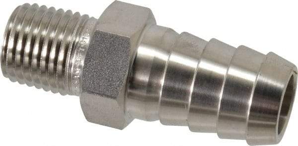 Ham-Let - 1/2 x 1/4" Grade 316 Stainless Steel Pipe Hose Connector - Barb x MNPT End Connections, 7,500 psi - Americas Industrial Supply
