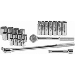 SK - 1/2" Drive Standard Deep Socket Set - 7/16 to 1-1/4", Inch Measurement Standard - Americas Industrial Supply