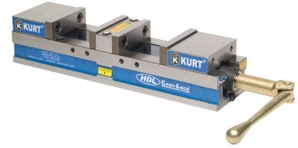 Kurt - 4" Jaw Width, 2-63/64" Jaw Opening Capacity, Horizontal Stationary Machine Vise - Manual Operation, 5,870 Lb Capacity, 1 Station, 17.7" Long x 3.775" High x 1-13/32" Deep, 35.56mm Jaw Height - Americas Industrial Supply