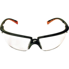 3M - Clear Lenses, Framed Safety Glasses - Anti-Fog, Scratch Resistant, Black/Orange Plastic Frame, Size Universal, Wrap Around - Americas Industrial Supply