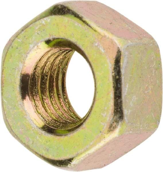 Value Collection - 1/4-28 UNF Steel Right Hand Hex Nut - 7/16" Across Flats, 7/32" High, Zinc Yellow Dichromate Finish - Americas Industrial Supply