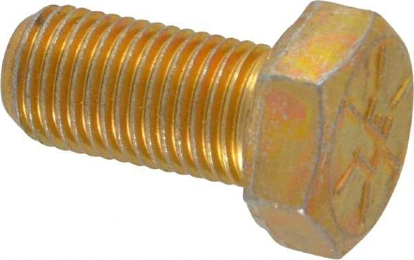 Made in USA - 3/8-24 UNF, 3/4" Length Under Head Hex Head Cap Screw - Fully Threaded, Grade 8 Alloy Steel, Zinc Yellow Dichromate Finish, 9/16" Hex - Americas Industrial Supply