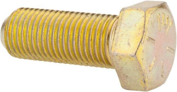 Made in USA - 3/8-24 UNF, 1" Length Under Head Hex Head Cap Screw - Fully Threaded, Grade 8 Alloy Steel, Zinc Yellow Dichromate Finish, 9/16" Hex - Americas Industrial Supply