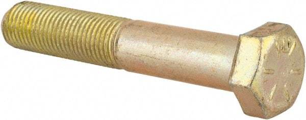 Made in USA - 3/8-24 UNF, 2-1/4" Length Under Head Hex Head Cap Screw - Partially Threaded, Grade 8 Alloy Steel, Zinc Yellow Dichromate Finish, 9/16" Hex - Americas Industrial Supply