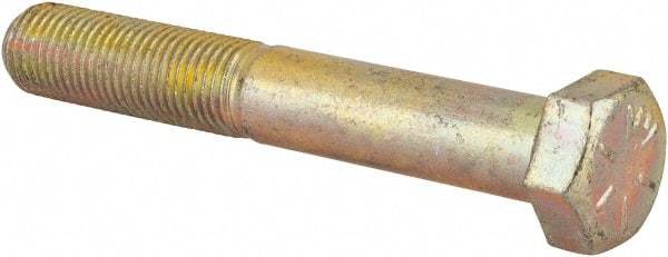 Made in USA - 3/8-24 UNF, 2-1/2" Length Under Head Hex Head Cap Screw - Partially Threaded, Grade 8 Alloy Steel, Zinc Yellow Dichromate Finish, 9/16" Hex - Americas Industrial Supply