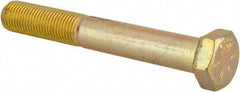 Made in USA - 3/8-24 UNF, 2-3/4" Length Under Head Hex Head Cap Screw - Partially Threaded, Grade 8 Alloy Steel, Zinc Yellow Dichromate Finish, 9/16" Hex - Americas Industrial Supply