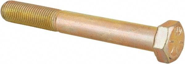 Made in USA - 3/8-24 UNF, 3" Length Under Head Hex Head Cap Screw - Partially Threaded, Grade 8 Alloy Steel, Zinc Yellow Dichromate Finish, 9/16" Hex - Americas Industrial Supply