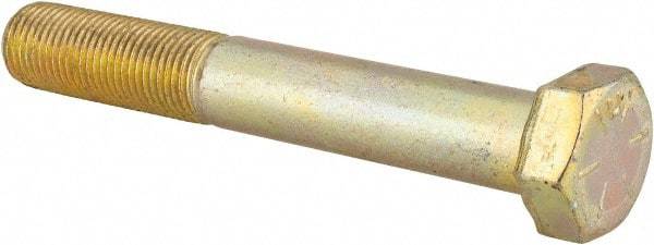 Made in USA - 1/2-20 UNF, 3-1/2" Length Under Head Hex Head Cap Screw - Partially Threaded, Grade 8 Alloy Steel, Zinc Yellow Dichromate Finish, 3/4" Hex - Americas Industrial Supply
