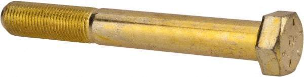 Made in USA - 1/2-20 UNF, 4" Length Under Head Hex Head Cap Screw - Partially Threaded, Grade 8 Alloy Steel, Zinc Yellow Dichromate Finish, 3/4" Hex - Americas Industrial Supply