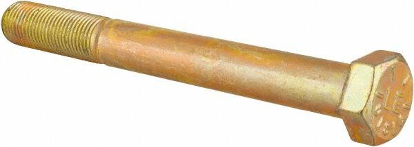 Made in USA - 1/2-20 UNF, 4-1/2" Length Under Head Hex Head Cap Screw - Partially Threaded, Grade 8 Alloy Steel, Zinc Yellow Dichromate Finish, 3/4" Hex - Americas Industrial Supply