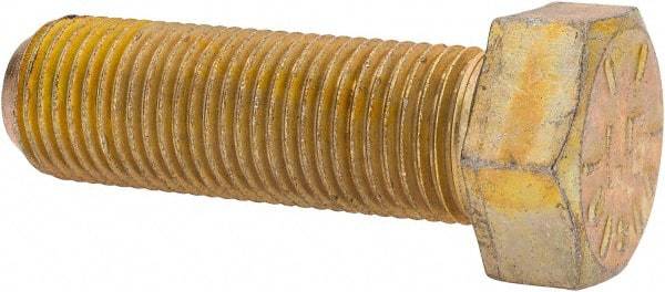 Made in USA - 9/16-18 UNF, 1-3/4" Length Under Head Hex Head Cap Screw - Fully Threaded, Grade 8 Alloy Steel, Zinc Yellow Dichromate Finish, 13/16" Hex - Americas Industrial Supply