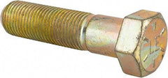 Made in USA - 9/16-18 UNF, 2-1/4" Length Under Head Hex Head Cap Screw - Partially Threaded, Grade 8 Alloy Steel, Zinc Yellow Dichromate Finish, 13/16" Hex - Americas Industrial Supply