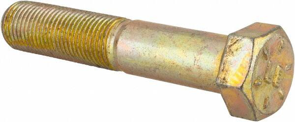 Made in USA - 9/16-18 UNF, 3" Length Under Head Hex Head Cap Screw - Partially Threaded, Grade 8 Alloy Steel, Zinc Yellow Dichromate Finish, 13/16" Hex - Americas Industrial Supply
