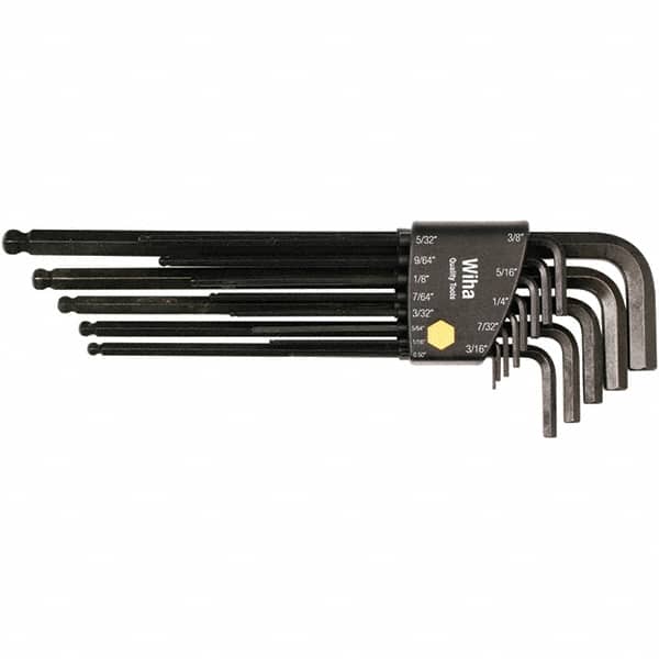 Wiha - 13 Piece, L-Key Long Arm Ball End Hex Key Set - 0.05 to 3/8" Range, Chrome Vanadium Molybdenum - Americas Industrial Supply