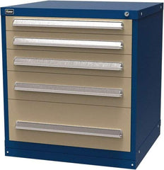 Vidmar - 5 Drawer, Modular Storage Cabinet - Steel, 30" Wide x 27-3/4" Deep x 33" High, Blue & Beige - Americas Industrial Supply